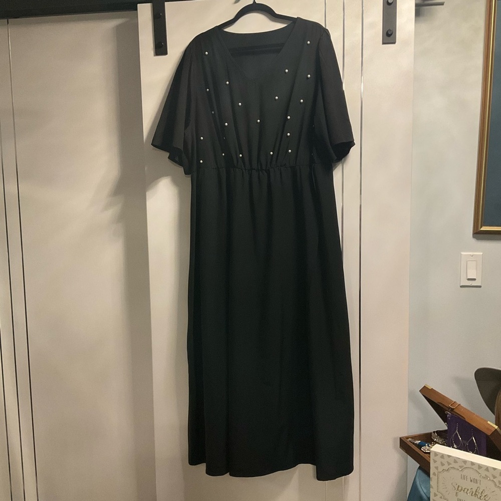 SHEIN Black Maxi Dress with Pearl Details